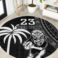 Custom Fiji New Zealand Rugby Round Carpet Make History Together LT9 Black - Polynesian Pride