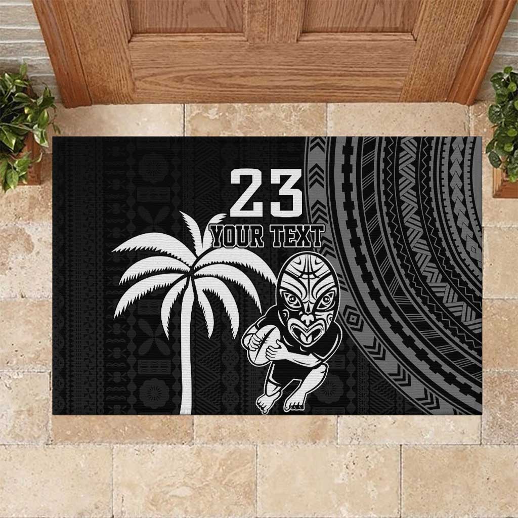 Custom Fiji New Zealand Rugby Rubber Doormat Make History Together LT9 Black - Polynesian Pride