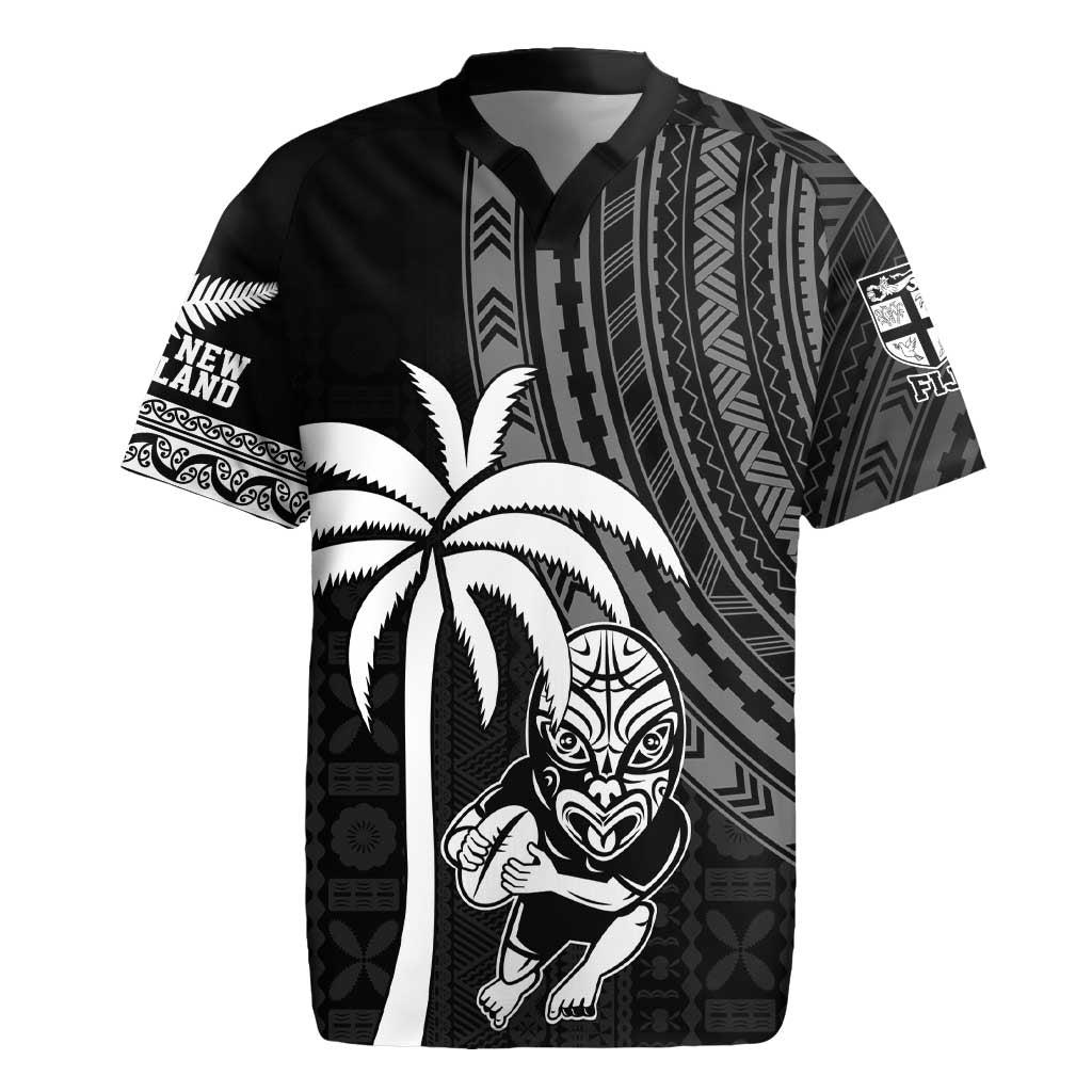 Custom Fiji New Zealand Rugby Rugby Jersey Make History Together LT9 Black - Polynesian Pride