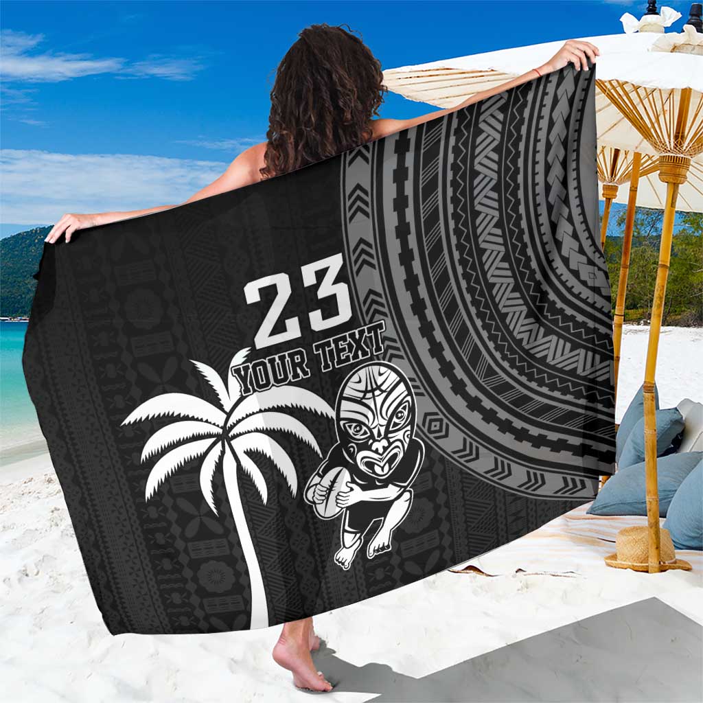 Custom Fiji New Zealand Rugby Sarong Make History Together LT9 One Size 44 x 66 inches Black - Polynesian Pride