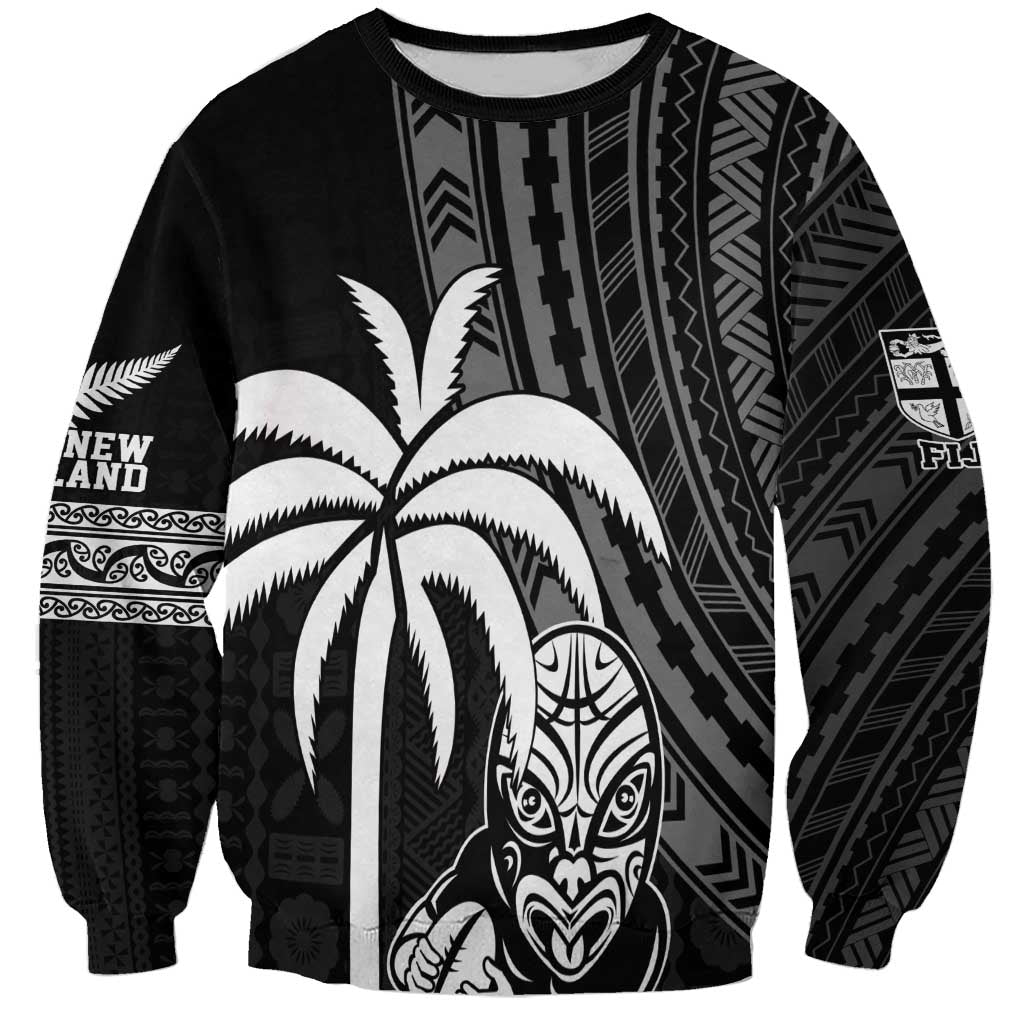 Custom Fiji New Zealand Rugby Sweatshirt Make History Together LT9 Unisex Black - Polynesian Pride