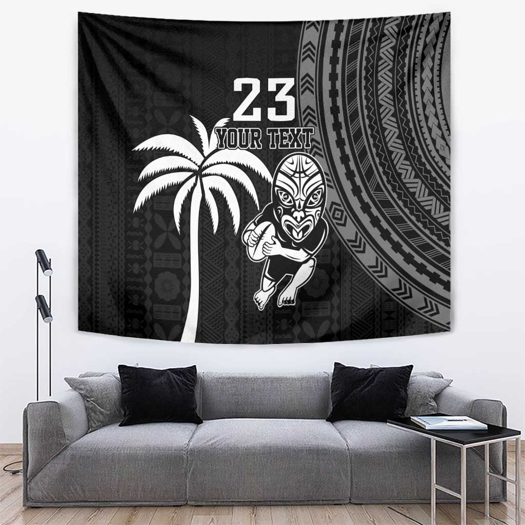 Custom Fiji New Zealand Rugby Tapestry Make History Together LT9 Black - Polynesian Pride