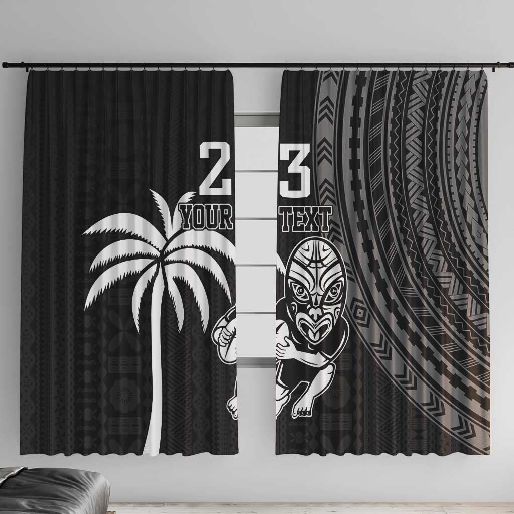 Custom Fiji New Zealand Rugby Window Curtain Make History Together LT9 With Hooks Black - Polynesian Pride
