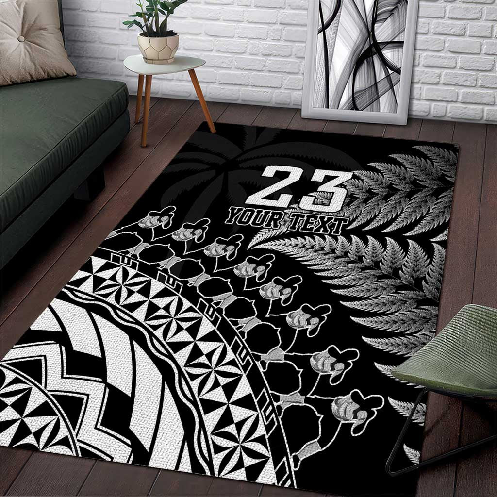 Custom Fiji New Zealand Rugby Area Rug Cibi Dance with Black Fern