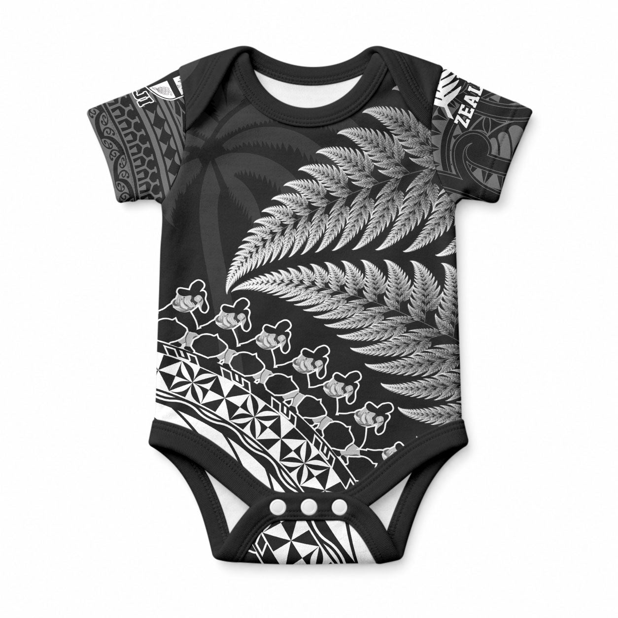 Custom Fiji New Zealand Maori Rugby Baby Onesie Cibi Dance with Black Fern LT9 Black - Polynesian Pride
