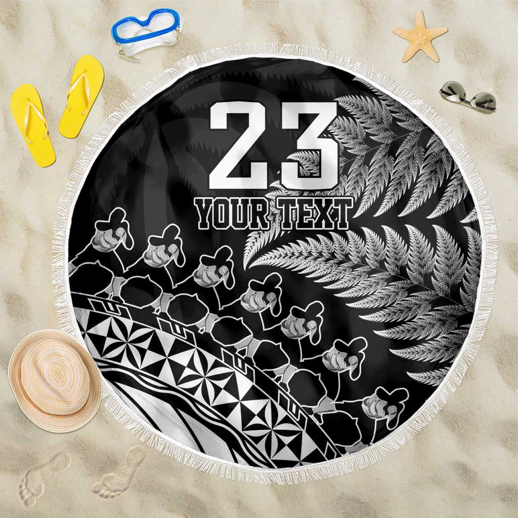 Custom Fiji New Zealand Rugby Beach Blanket Cibi Dance with Black Fern LT9 One Size 150cm Black - Polynesian Pride