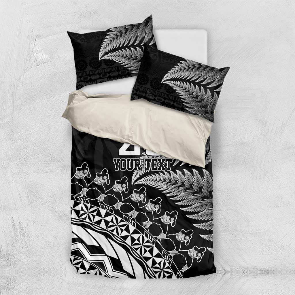 Custom Fiji New Zealand Rugby Bedding Set Cibi Dance with Black Fern LT9 US Twin 172cm x 218cm Black - Polynesian Pride