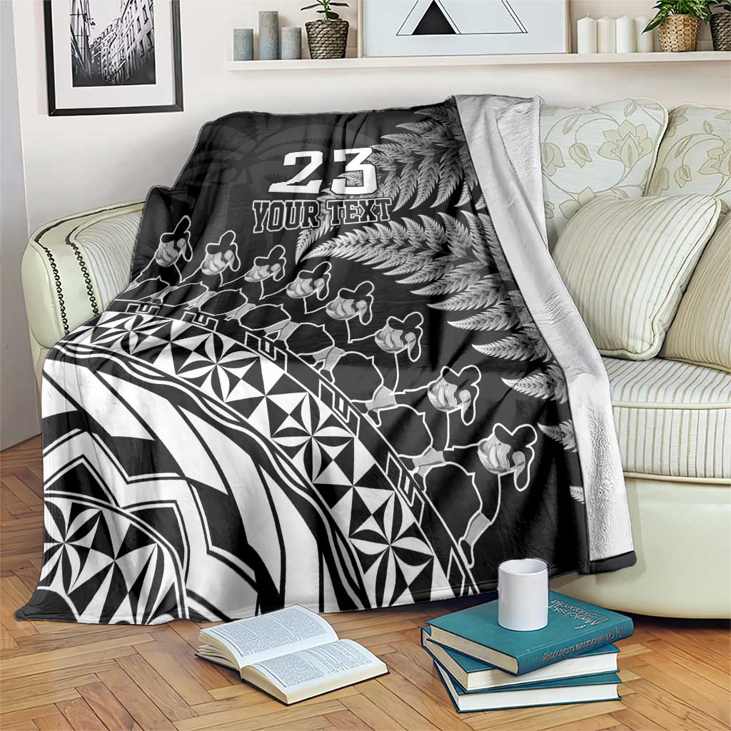 Custom Fiji New Zealand Rugby Blanket Cibi Dance with Black Fern LT9 Black - Polynesian Pride