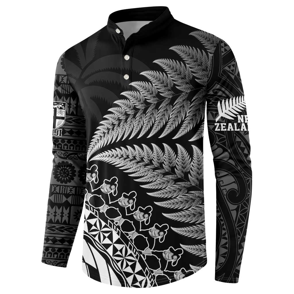 Custom Fiji New Zealand Rugby Button Sweatshirt Cibi Dance with Black Fern LT9 - Polynesian Pride
