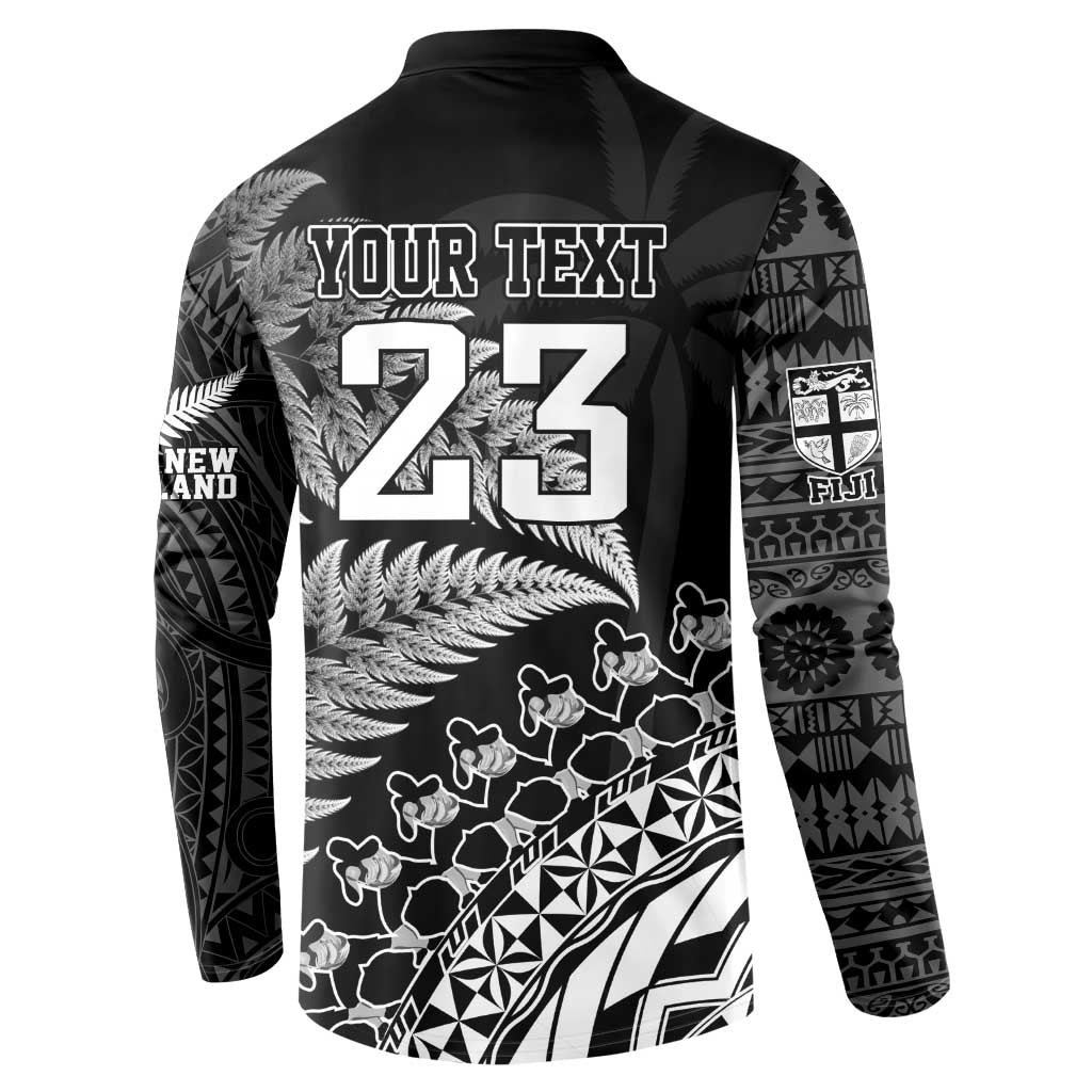 Custom Fiji New Zealand Rugby Button Sweatshirt Cibi Dance with Black Fern LT9 - Polynesian Pride