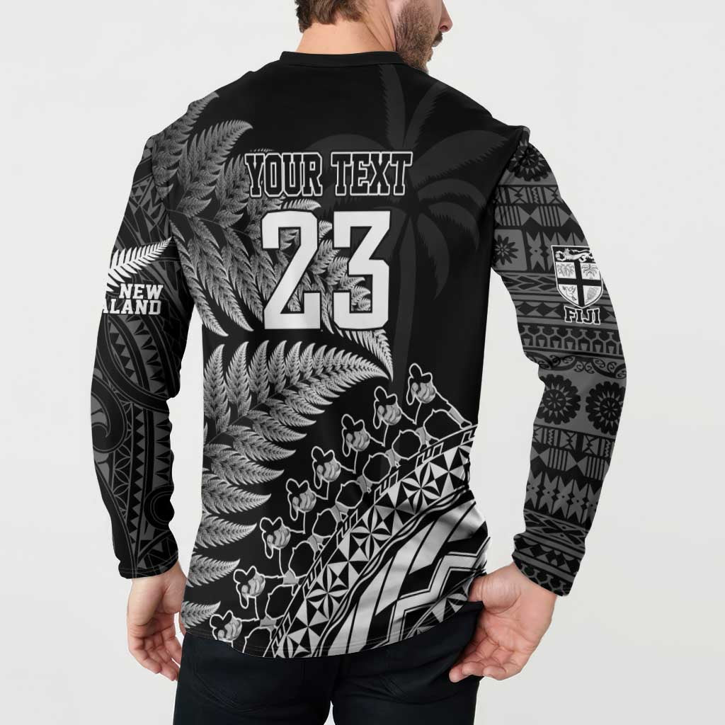 Custom Fiji New Zealand Rugby Button Sweatshirt Cibi Dance with Black Fern LT9 - Polynesian Pride