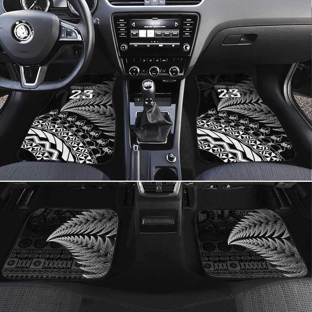 Custom Fiji New Zealand Rugby Car Mats Cibi Dance with Black Fern LT9 Set 4pcs Black - Polynesian Pride