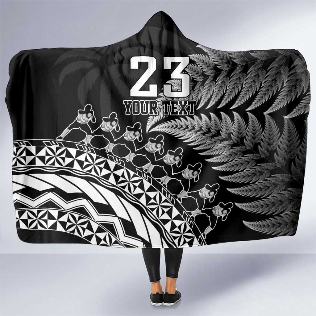 Custom Fiji New Zealand Rugby Hooded Blanket Cibi Dance with Black Fern LT9 One Size Black - Polynesian Pride