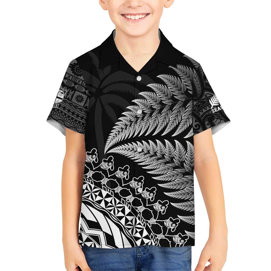 Custom Fiji New Zealand Rugby Kid Hawaiian Shirt Cibi Dance with Black Fern LT9 Kid Black - Polynesian Pride