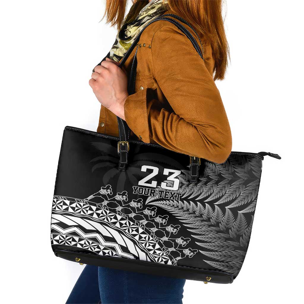 Custom Fiji New Zealand Rugby Leather Tote Bag Cibi Dance with Black Fern LT9 Black - Polynesian Pride