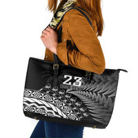 Custom Fiji New Zealand Rugby Leather Tote Bag Cibi Dance with Black Fern LT9 Black - Polynesian Pride