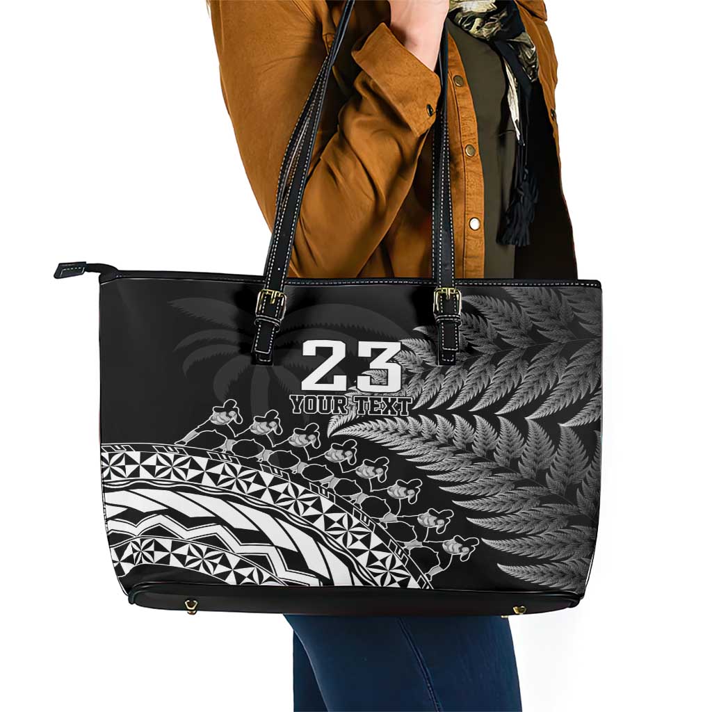Custom Fiji New Zealand Rugby Leather Tote Bag Cibi Dance with Black Fern LT9 - Polynesian Pride