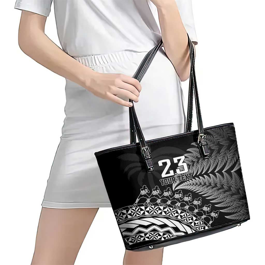 Custom Fiji New Zealand Rugby Leather Tote Bag Cibi Dance with Black Fern LT9 - Polynesian Pride