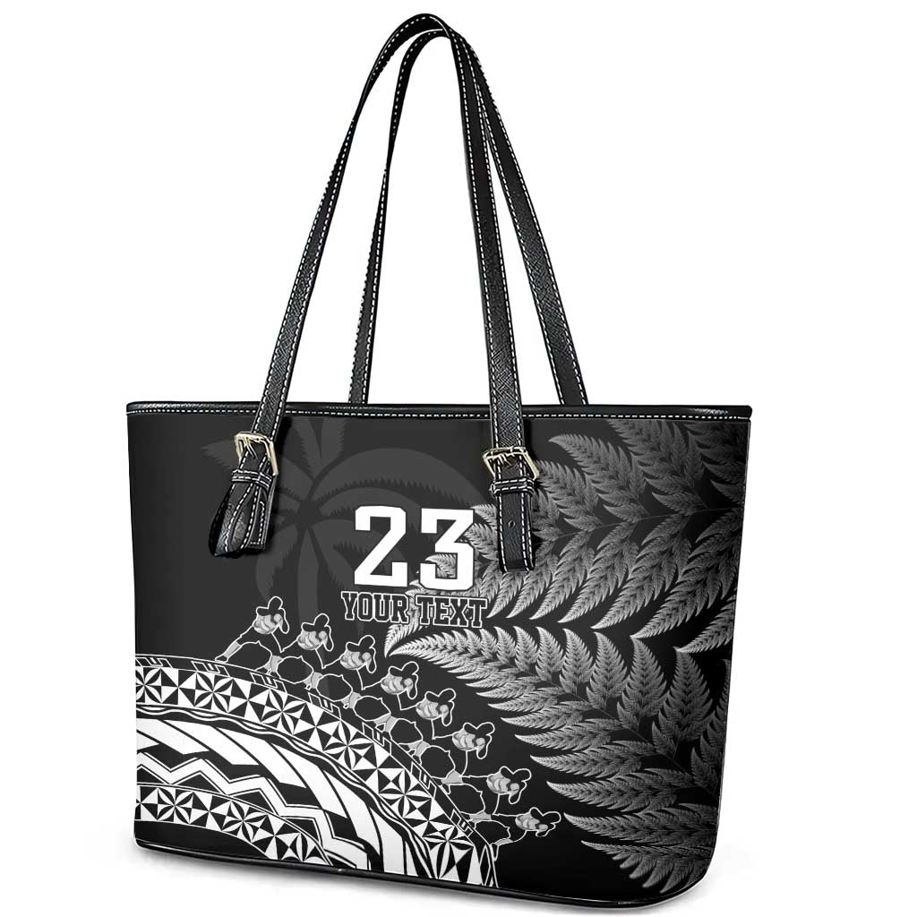 Custom Fiji New Zealand Rugby Leather Tote Bag Cibi Dance with Black Fern LT9 - Polynesian Pride