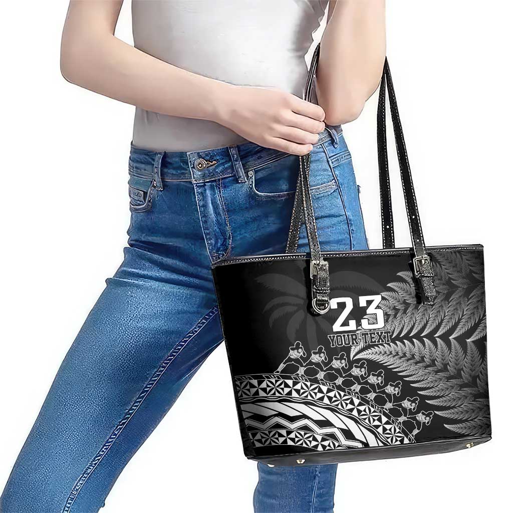 Custom Fiji New Zealand Rugby Leather Tote Bag Cibi Dance with Black Fern LT9 - Polynesian Pride