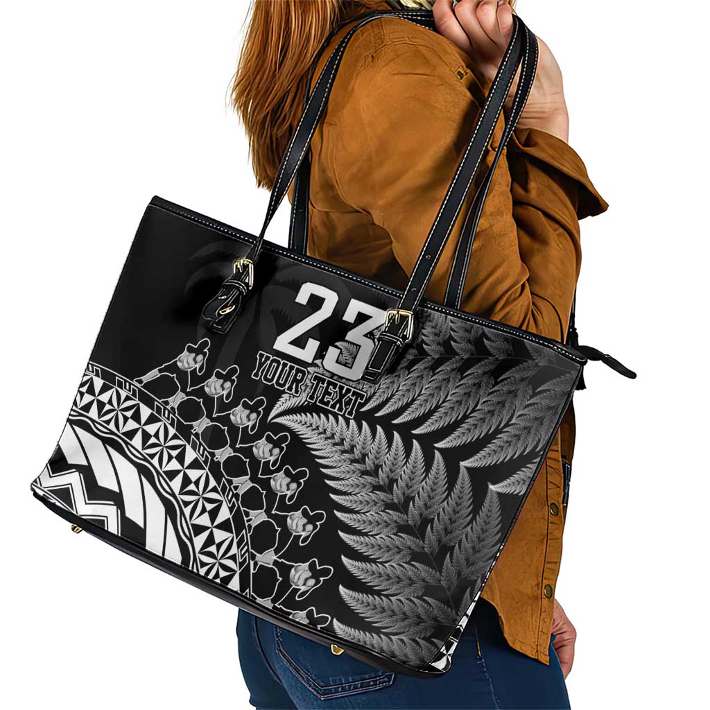 Custom Fiji New Zealand Rugby Leather Tote Bag Cibi Dance with Black Fern LT9 - Polynesian Pride