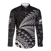 Custom Fiji New Zealand Rugby Long Sleeve Button Shirt Cibi Dance with Black Fern LT9 Unisex Black - Polynesian Pride