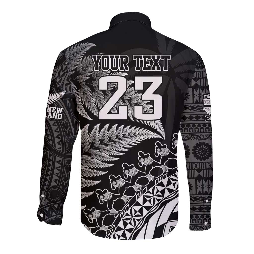 Custom Fiji New Zealand Rugby Long Sleeve Button Shirt Cibi Dance with Black Fern LT9 - Polynesian Pride