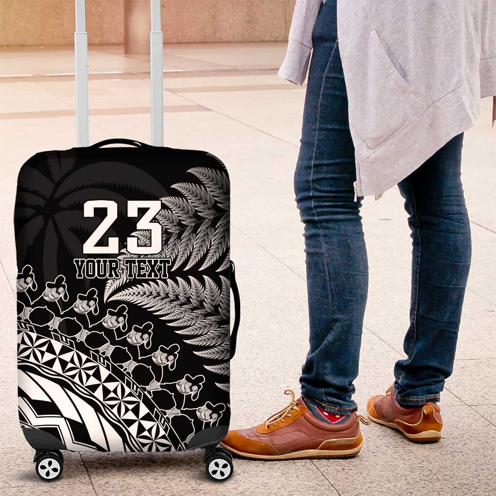 Custom Fiji New Zealand Rugby Luggage Cover Cibi Dance with Black Fern LT9 Black - Polynesian Pride