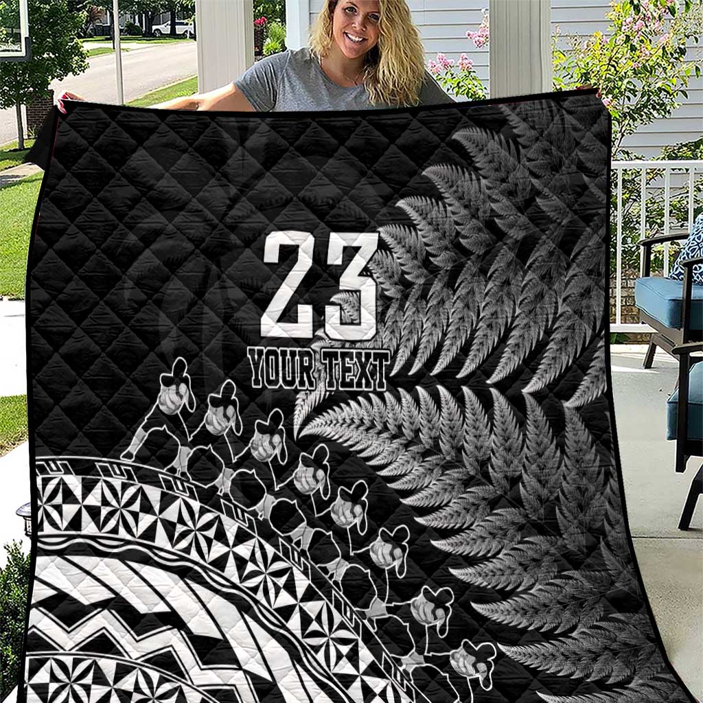 Custom Fiji New Zealand Rugby Quilt Cibi Dance with Black Fern LT9 Black - Polynesian Pride