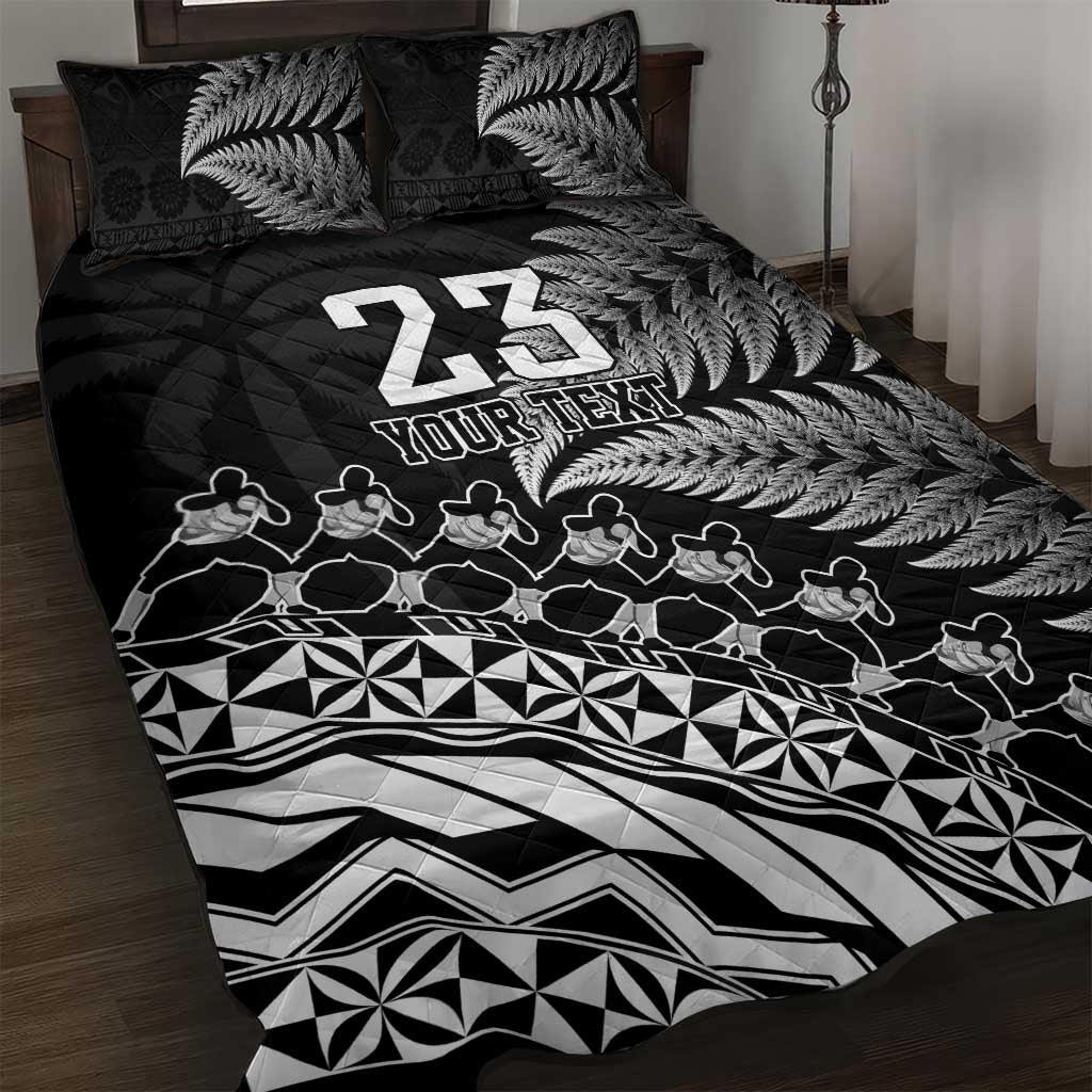 Custom Fiji New Zealand Rugby Quilt Bed Set Cibi Dance with Black Fern LT9 Black - Polynesian Pride