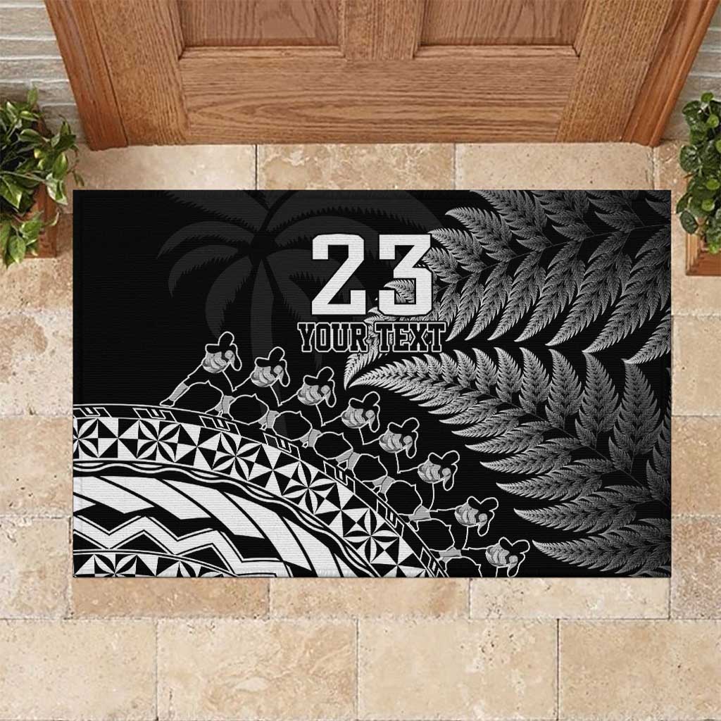 Custom Fiji New Zealand Rugby Rubber Doormat Cibi Dance with Black Fern LT9 Black - Polynesian Pride