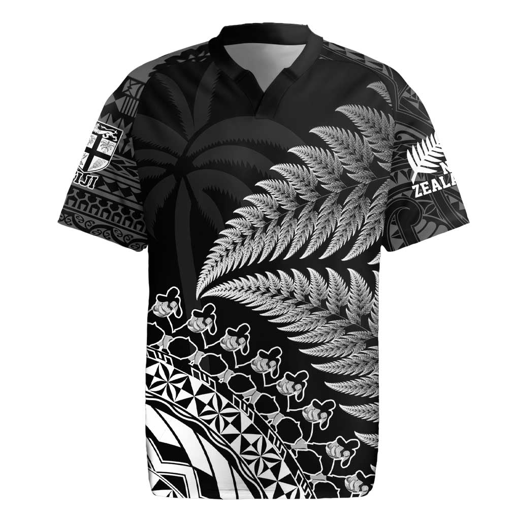 Custom Fiji New Zealand Rugby Rugby Jersey Cibi Dance with Black Fern LT9 Black - Polynesian Pride
