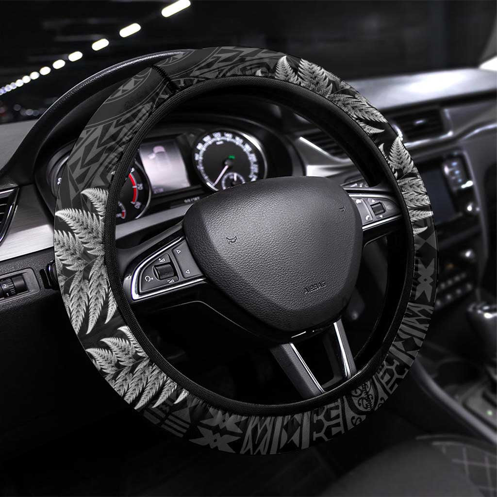 Fiji New Zealand Rugby Steering Wheel Cover Cibi Dance with Black Fern LT9 Universal Fit Black - Polynesian Pride