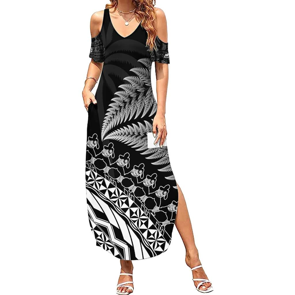 Custom Fiji New Zealand Rugby Summer Maxi Dress Cibi Dance with Black Fern LT9 Women Black - Polynesian Pride