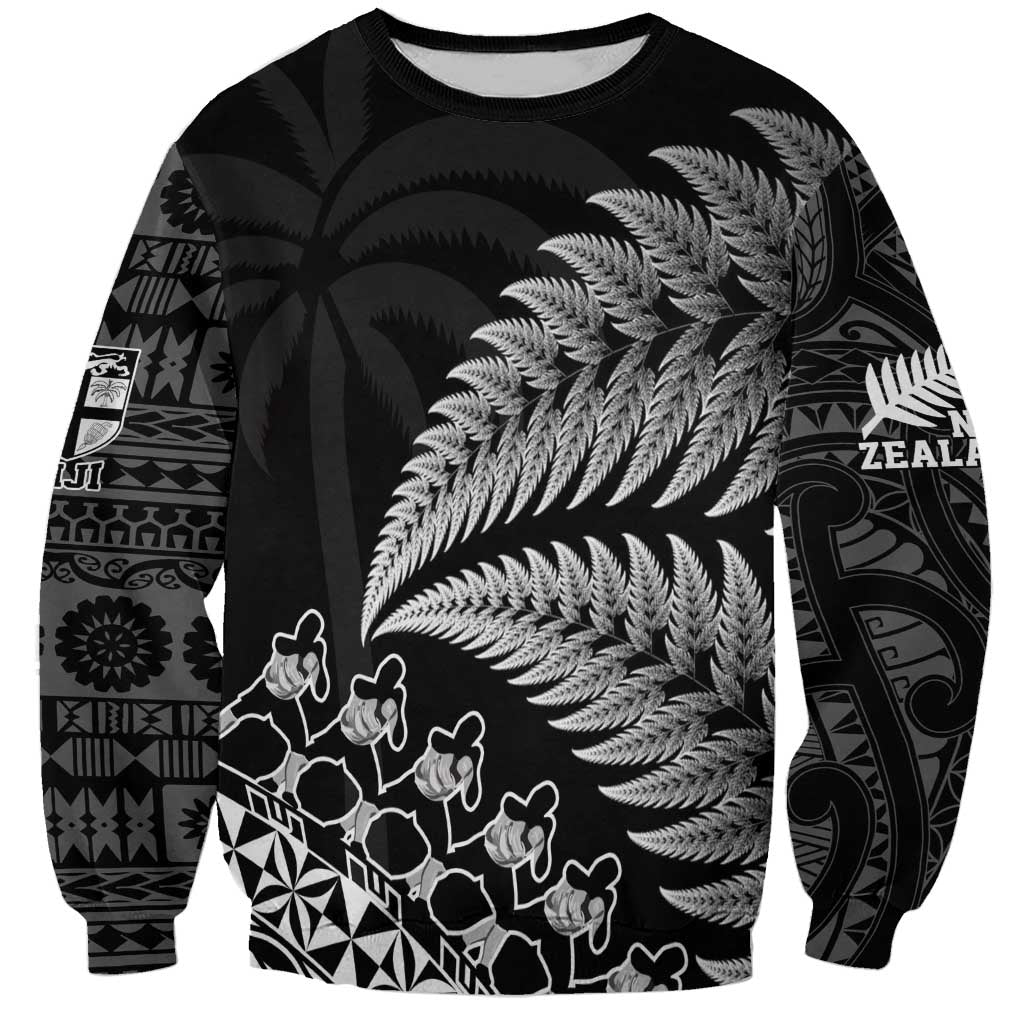 Custom Fiji New Zealand Rugby Sweatshirt Cibi Dance with Black Fern LT9 Unisex Black - Polynesian Pride