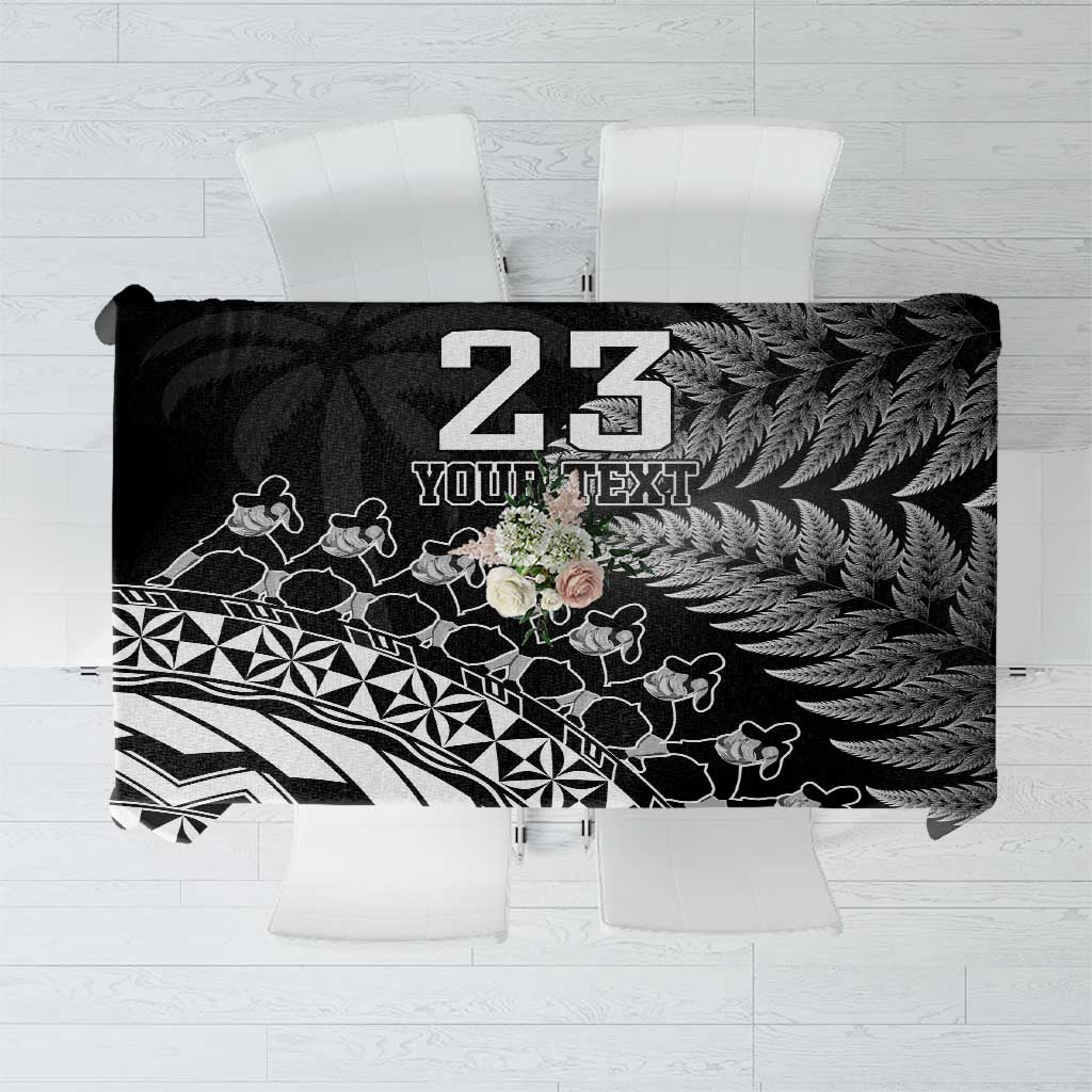 Custom Fiji New Zealand Rugby Tablecloth Cibi Dance with Black Fern LT9 Black - Polynesian Pride