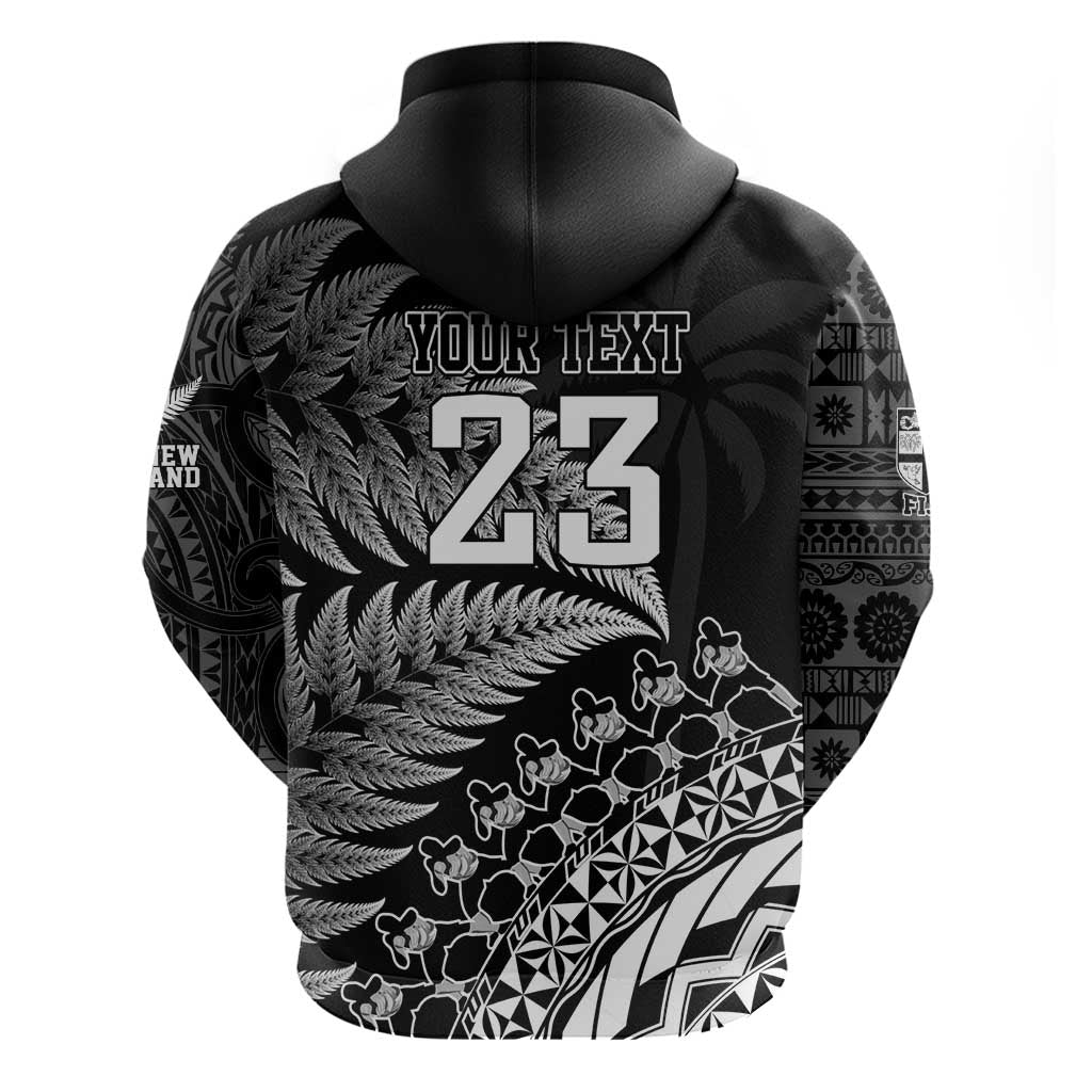 Custom Fiji New Zealand Rugby Zip Hoodie Cibi Dance with Black Fern LT9 - Polynesian Pride