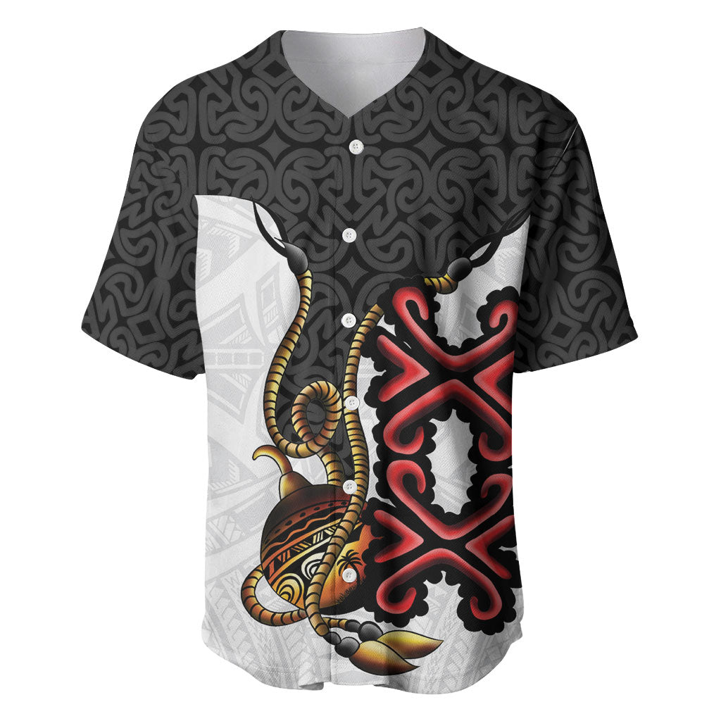 Personalised Papua New Guinea Oro Necklace Baseball Jersey Black Melanesia Traditional Pattern LT9 Black - Polynesian Pride