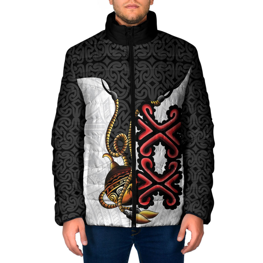 Personalised Papua New Guinea Oro Necklace Padded Jacket Black Melanesia Traditional Pattern LT9 Men Black - Polynesian Pride