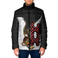 Personalised Papua New Guinea Oro Necklace Padded Jacket Black Melanesia Traditional Pattern LT9 Men Black - Polynesian Pride