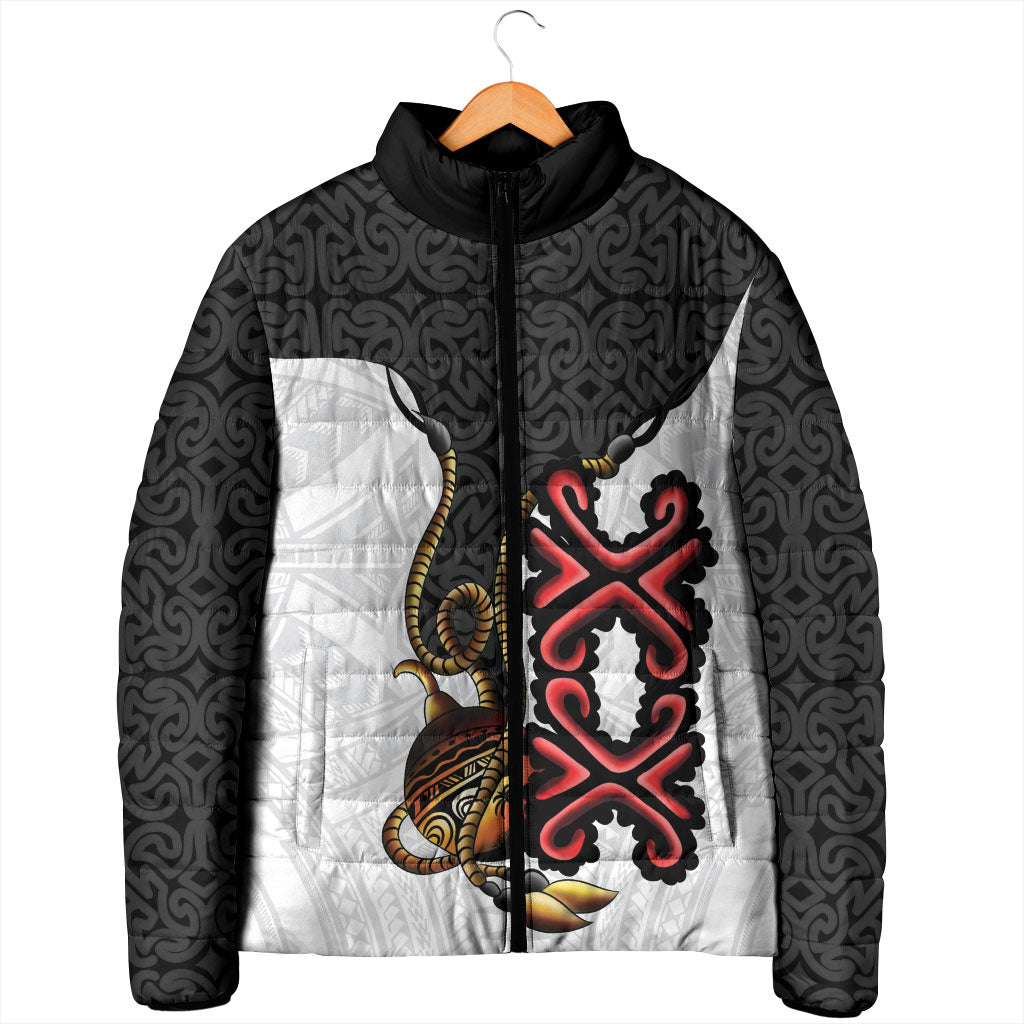 Personalised Papua New Guinea Oro Necklace Padded Jacket Black Melanesia Traditional Pattern LT9 - Polynesian Pride