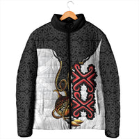 Personalised Papua New Guinea Oro Necklace Padded Jacket Black Melanesia Traditional Pattern LT9 - Polynesian Pride