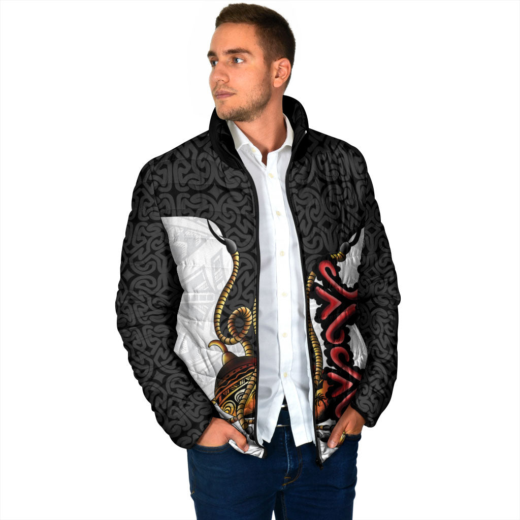Personalised Papua New Guinea Oro Necklace Padded Jacket Black Melanesia Traditional Pattern LT9 - Polynesian Pride