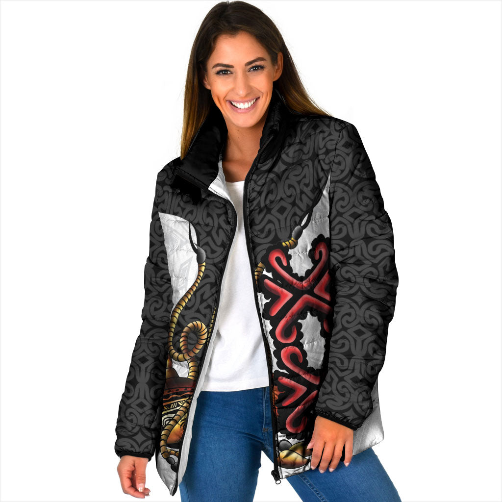 Personalised Papua New Guinea Oro Necklace Padded Jacket Black Melanesia Traditional Pattern LT9 Women Black - Polynesian Pride