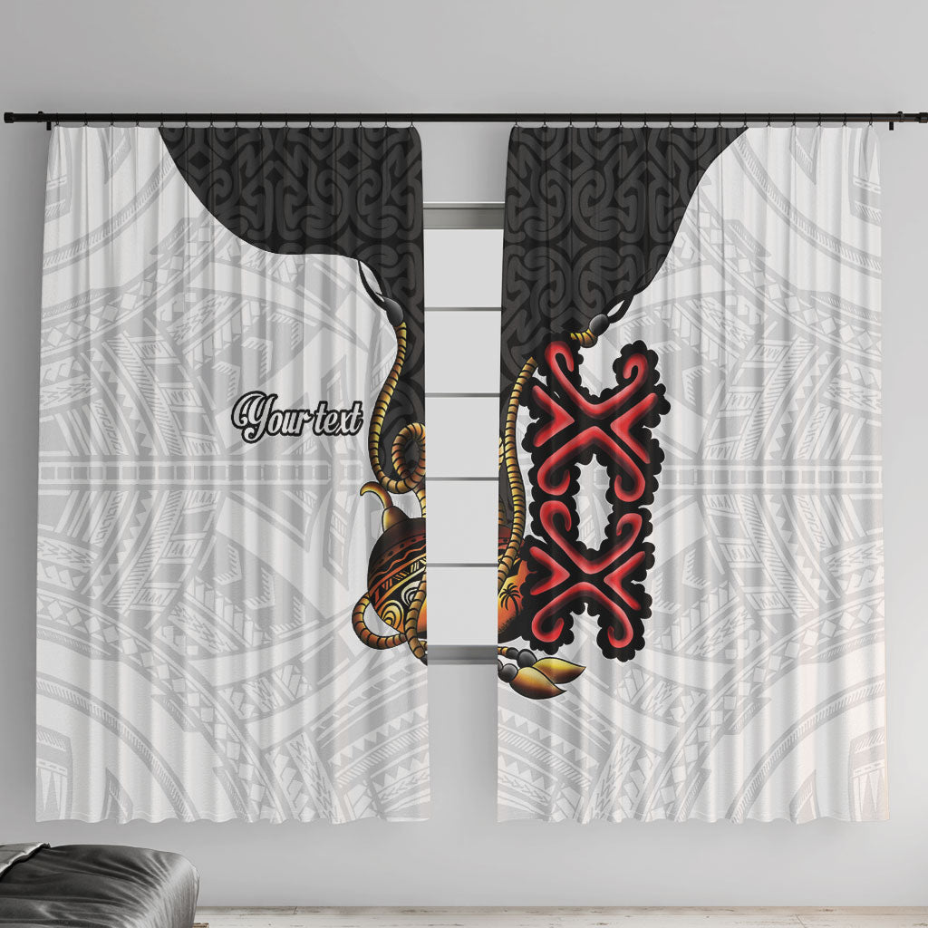 Personalised Papua New Guinea Oro Necklace Window Curtain Black Melanesia Traditional Pattern LT9 With Hooks Black - Polynesian Pride