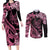 Polynesian Floral Butterfly Couples Matching Long Sleeve Bodycon Dress and Long Sleeve Button Shirts Breast Cancer Pink Ribbon LT9 Pink - Polynesian Pride