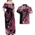 Polynesian Floral Butterfly Couples Matching Off Shoulder Maxi Dress and Hawaiian Shirt Breast Cancer Pink Ribbon LT9 - Polynesian Pride