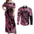 Polynesian Floral Butterfly Couples Matching Off Shoulder Maxi Dress and Long Sleeve Button Shirts Breast Cancer Pink Ribbon LT9 Pink - Polynesian Pride