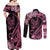 Polynesian Floral Butterfly Couples Matching Off Shoulder Maxi Dress and Long Sleeve Button Shirts Breast Cancer Pink Ribbon LT9 - Polynesian Pride