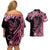 Polynesian Floral Butterfly Couples Matching Off Shoulder Short Dress and Hawaiian Shirt Breast Cancer Pink Ribbon LT9 - Polynesian Pride